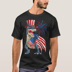 4th Of July Dinosaur Firework American Flag USA T-Shirt