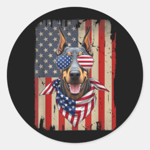 4th of July Doberman nscher Dog AAAmerican Flag Classic Round Sticker