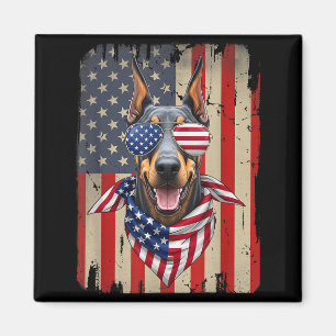 4th of July Doberman nscher Dog AAAmerican Flag Magnet