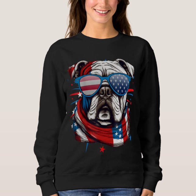 4th Of July Dog Bulldog American Flag Independence Sweatshirt (Front)