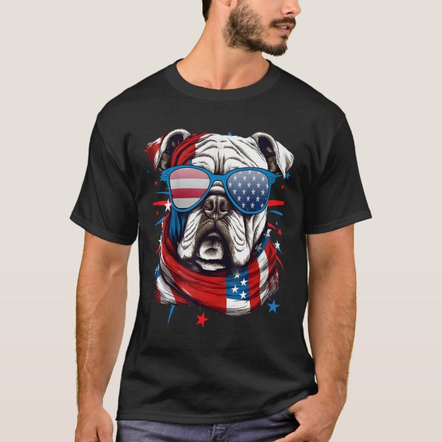 4th Of July Dog Bulldog American Flag Independence T-Shirt (Front)