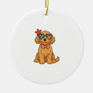 4th of July Dog Ceramic Ornament
