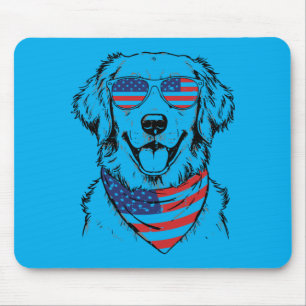 4th Of July Dog Golden Retriever Cute Patriot Men Mouse Pad