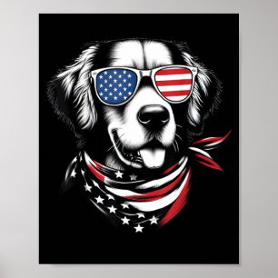 4th Of July Dog Golden Retriever Cute Patriot Men Poster