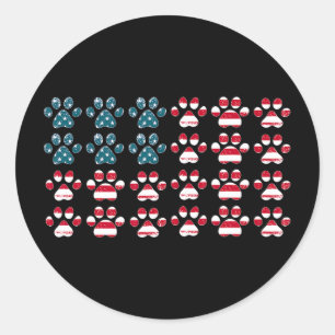 4th Of July Dog Paw Print American Flag Happy Inde Classic Round Sticker