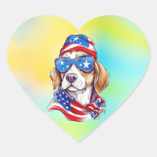 4th Of July Dog Sublimation Heart Sticker