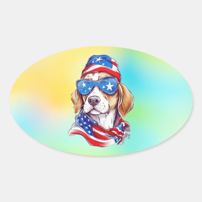 4th Of July Dog Sublimation Oval Sticker (Front)