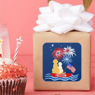 4th of July Dogs on Boat Fireworks Sticker Set