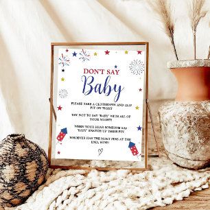 4th of july don't say baby baby shower game poster