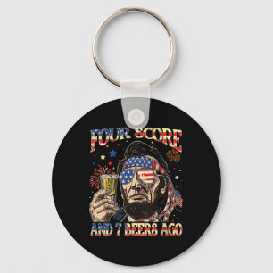 4th Of July Drinking Beer Patriot Four Score And 7 Key Ring