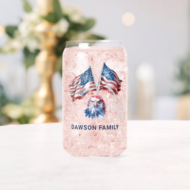 4th of July Eagle Flags Personalised Can Glass (Insitu (Wedding))