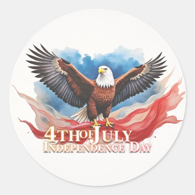 4th of July Eagle – Patriotic Art Design Classic Round Sticker (Front)