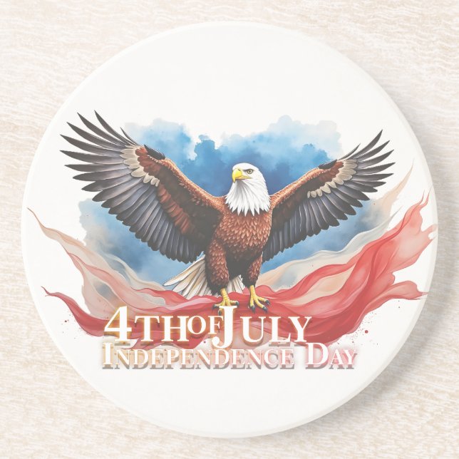 4th of July Eagle – Patriotic Art Design Coaster (Front)