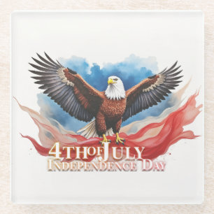 4th of July Eagle – Patriotic Art Design Glass Coaster