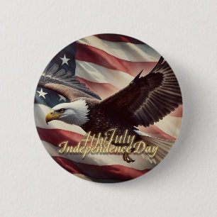 4th of July Eagle with American Flag 6 Cm Round Badge