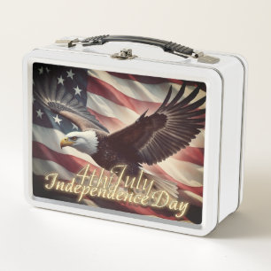 4th of July Eagle with American Flag Metal Lunch Box