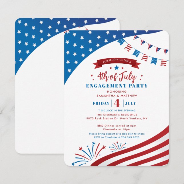 4th of July Engagement Party Red White Invitation (Front/Back)
