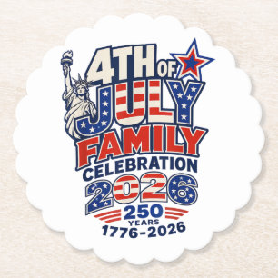4th of July Family Celebration 2026 250 Years 1776 Paper Coaster