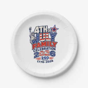 4th of July Family Celebration 2026 250 Years 1776 Paper Plate