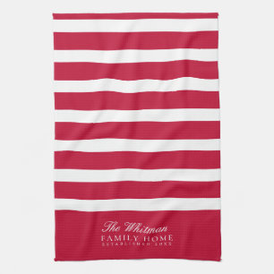 4th of July Family Name Red White Stripes USA Tea Towel