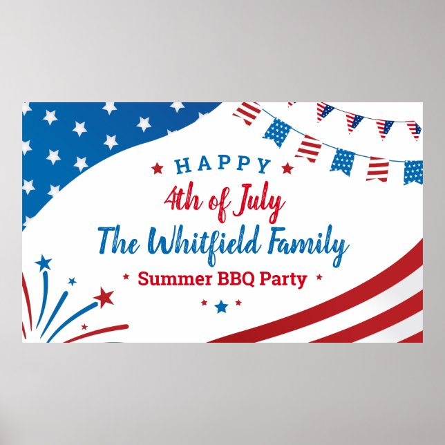 4th of July Family Summer BBQ Red White Blue Party Poster (Front)
