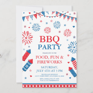 4th of July festivae barbecue border frame Invitation