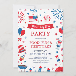 4th of July festival barbecue border frame Invitation