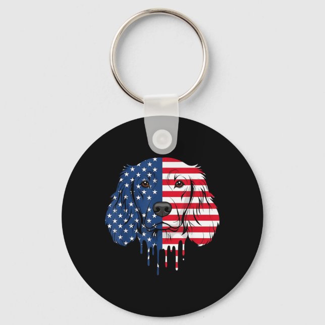 4th of July Field Spaniel Dog AAAmerican Flag Key Ring (Front)