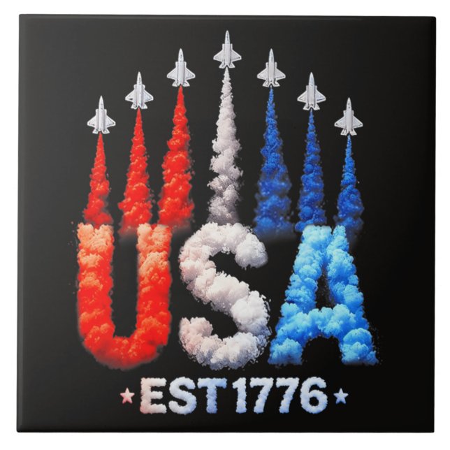 4th Of July Fighter Jets Usa Patriotic Ceramic Tile (Front)