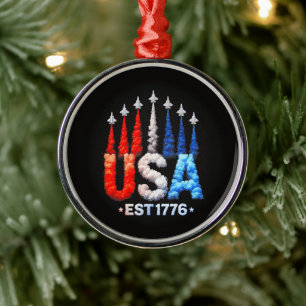 4th Of July Fighter Jets Usa Patriotic Metal Ornament