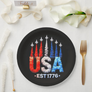 4th Of July Fighter Jets Usa Patriotic Paper Plate