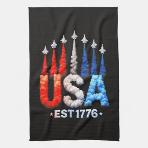 4th Of July Fighter Jets Usa Patriotic Tea Towel