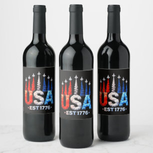 4th Of July Fighter Jets Usa Patriotic Wine Label