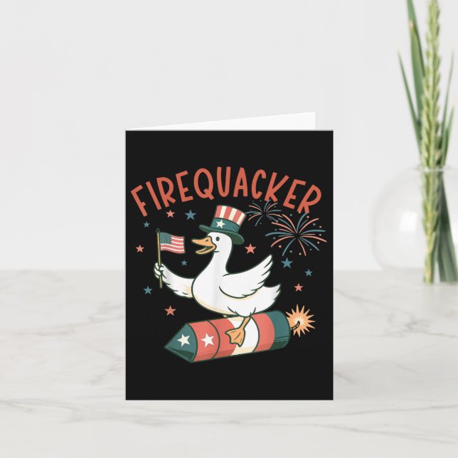 4th Of July Fire Quacker Fireworks Funny Goose  Card (Front)