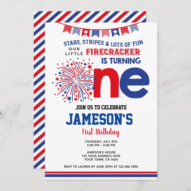 4th of July, Firecracker Invitation (Front/Back)