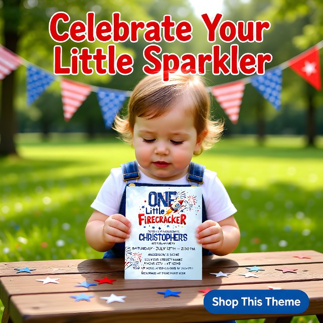 4th of July Firecracker Kids Birthday Flat Card (Creator Uploaded)