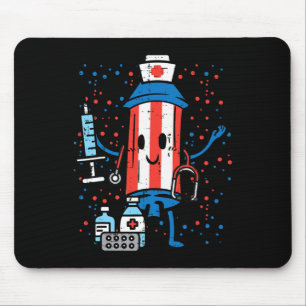 4th Of July Firecracker Nurse Funny America Scrub  Mouse Pad