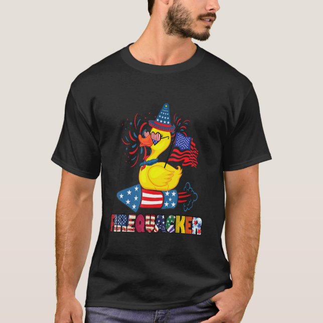 4th Of July Firequacker Patriotic Rubber Duck T-Shirt (Front)