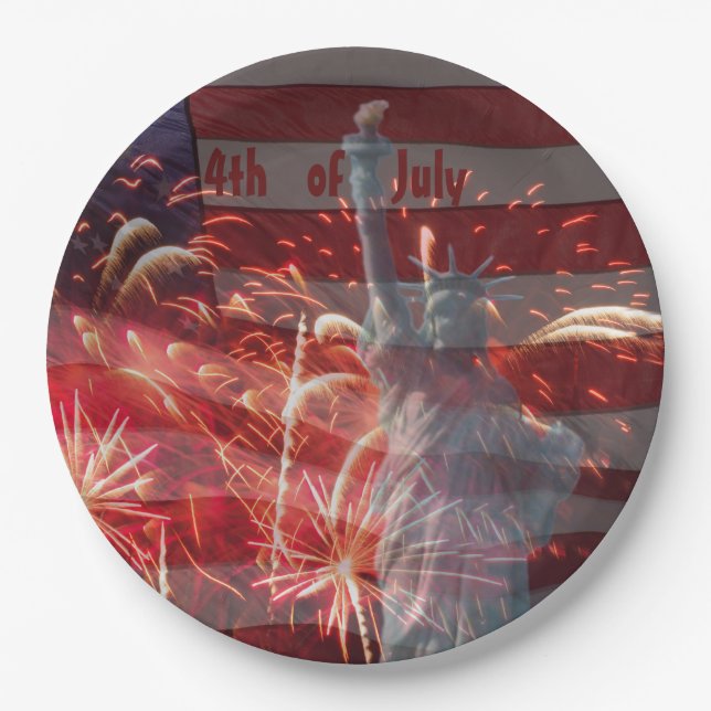 4th of July Firework and Statue of Liberty Paper Plate (Front)