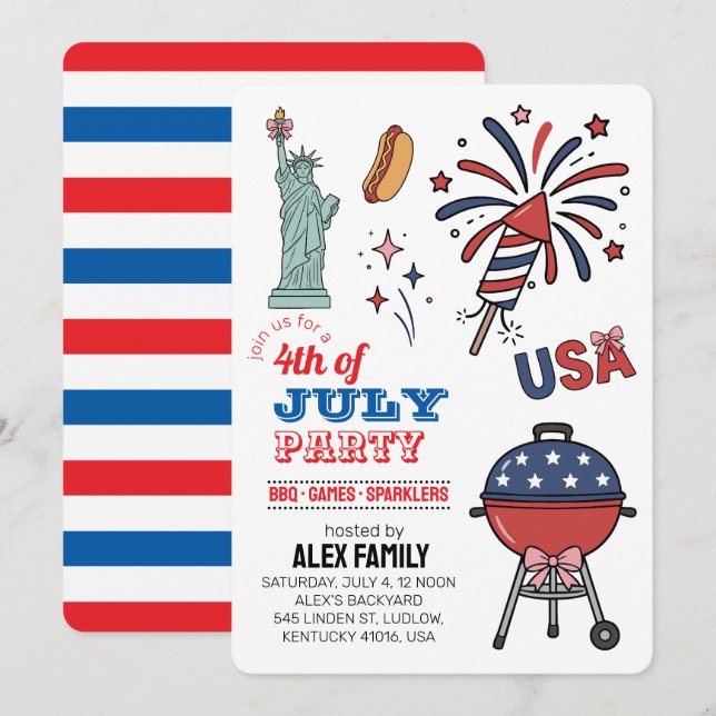 4th of July Fireworks BBQ Summer Party Invitation (Front/Back)