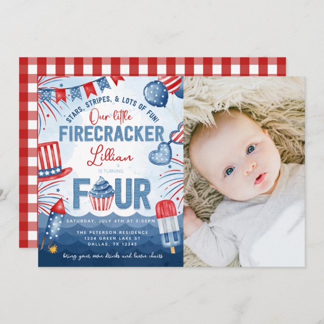 4th of July Fireworks Birthday Party Invitation (Front/Back)