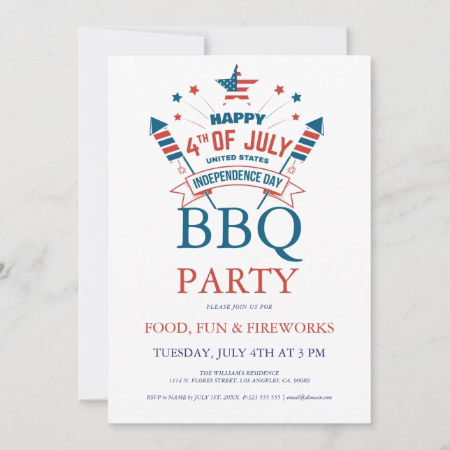 4th of July Fireworks BQ Party Invite (Front)