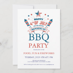 4th of July Fireworks BQ Party Invite