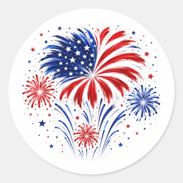 4th of July Fireworks Classic Round Sticker (Front)