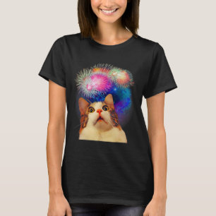 4th Of July Fireworks Enthraled Cat T-Shirt