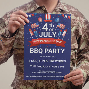 4th of July Fireworks & Flags BQ Party Invite