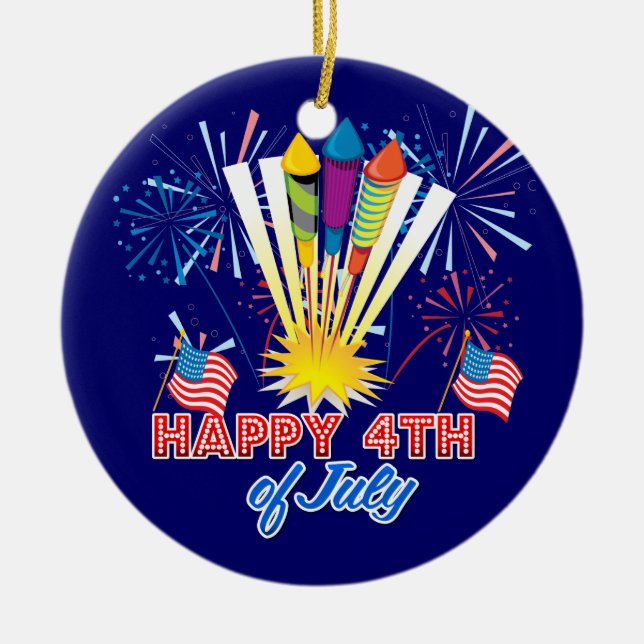 4th of July Fireworks Fun Ceramic Tree Decoration (Front)