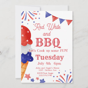 4th of July, Fireworks, Ice Cream Invitation