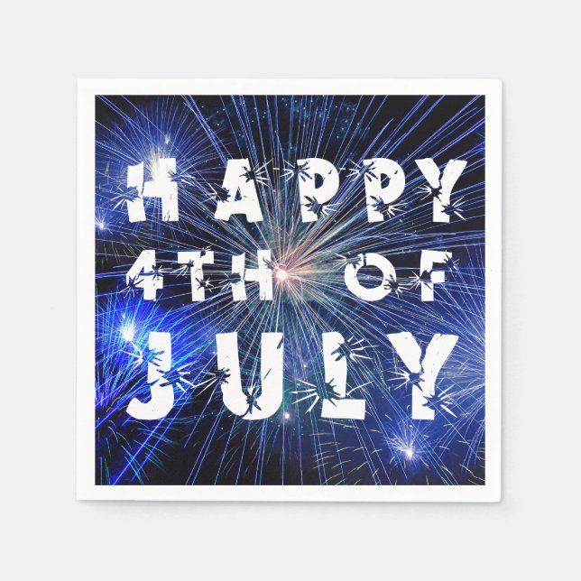 4th of July Fireworks in Blue Hue Happy 4th Napkin (Front)