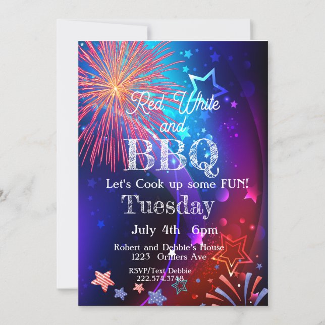 4th of July, Fireworks, Independance Day Invitation (Front)